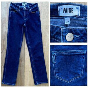 PAIGE AMBER STRAIGHT LEG WOMEN’S JEANS sz 24 Low Rise Dark Wash Stretch Denim